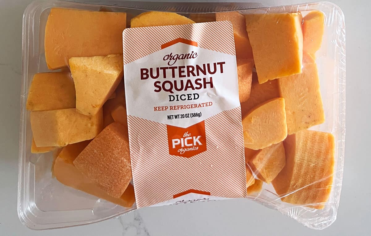 A package of cubed butternut squash purchased at Whole Foods Market. 