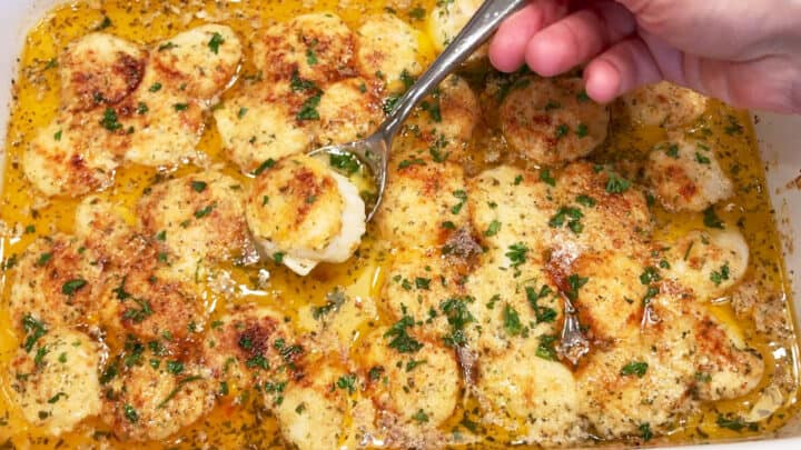 The scallops are ready in the pan.