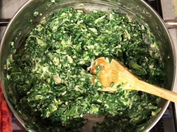 The spinach is ready in the saucepan.