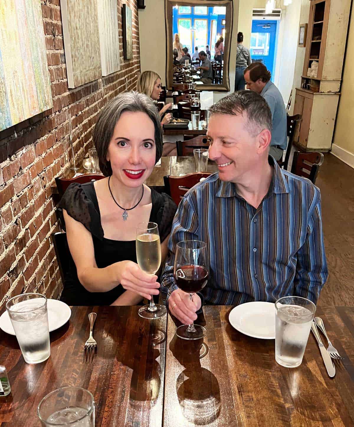 Vered DeLeeuw and her husband at Ecco Restaurant in Memphis.