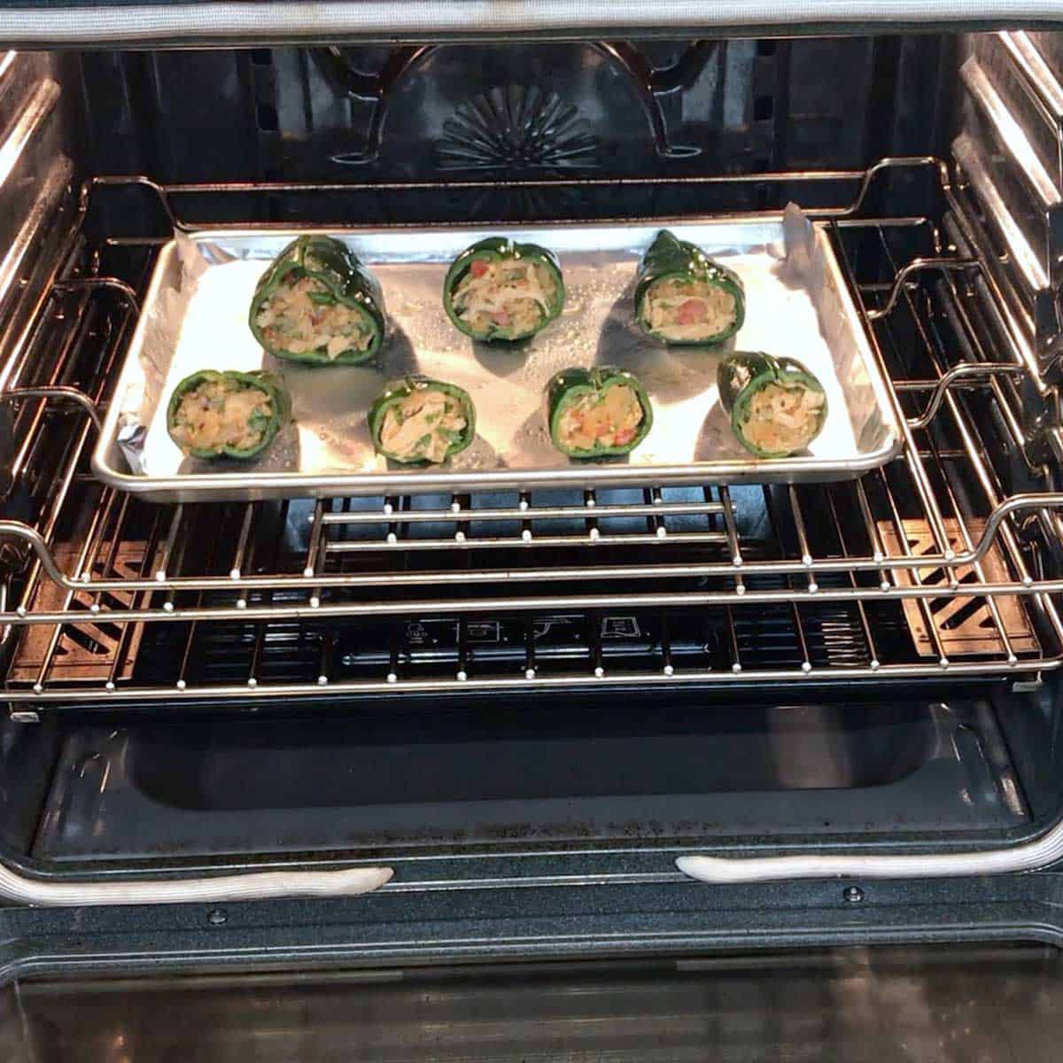 Baking the poblanos in the oven. 