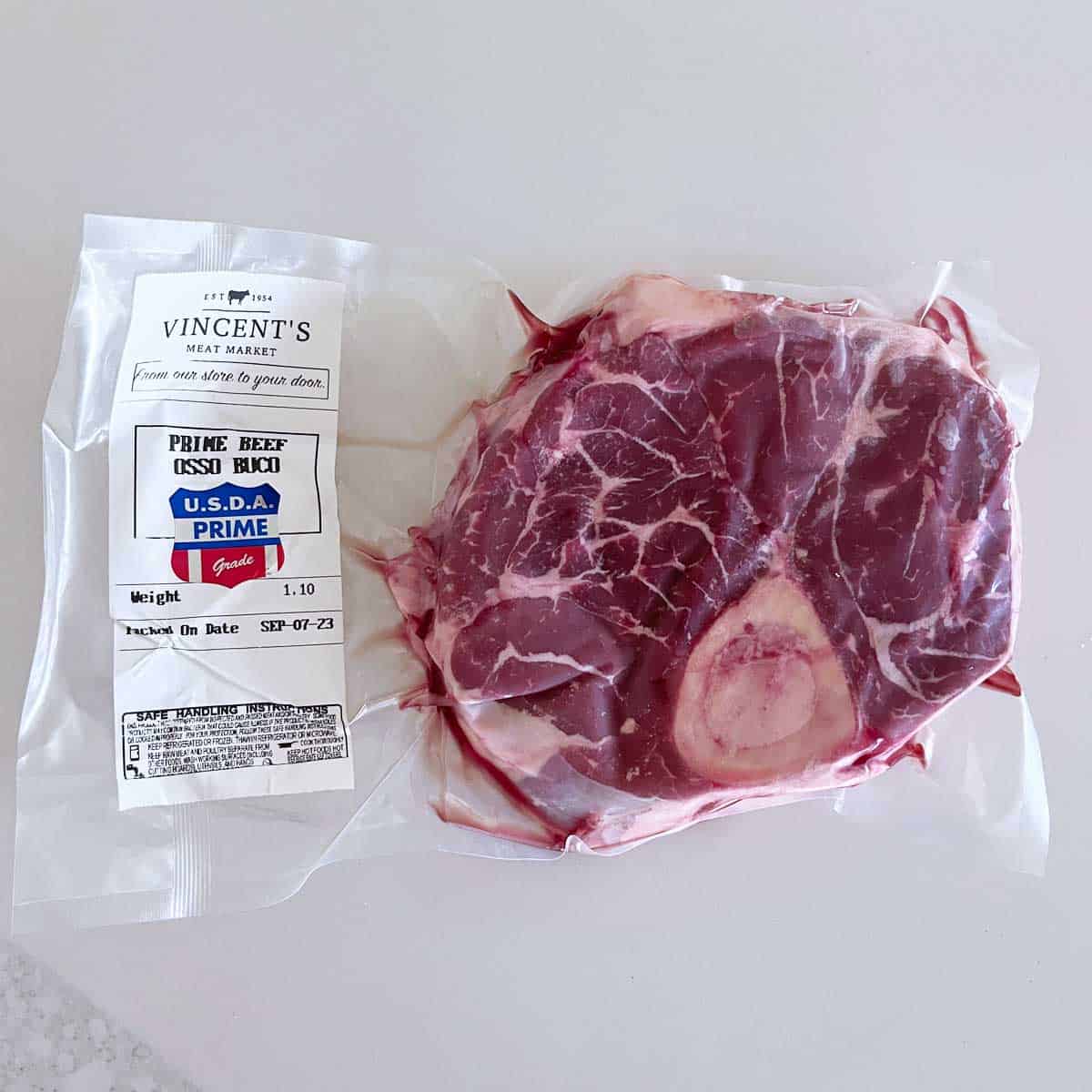 A beef shank in its package. 