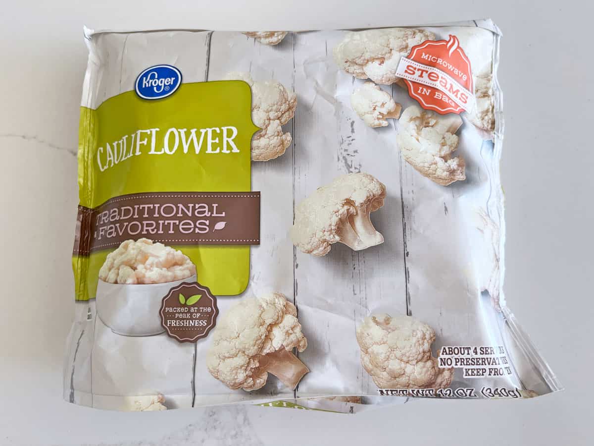 A package of frozen cauliflower. 