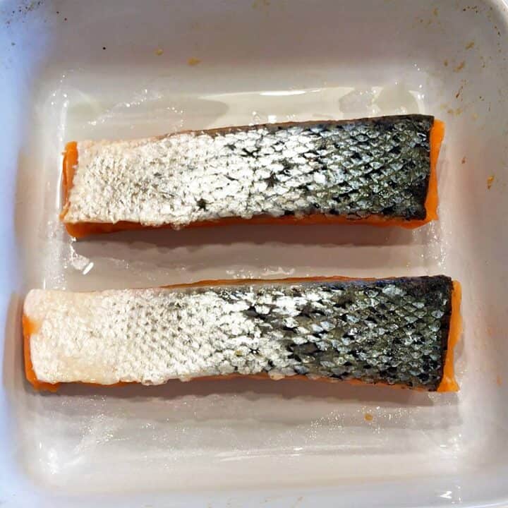 Two salmon fillets. 