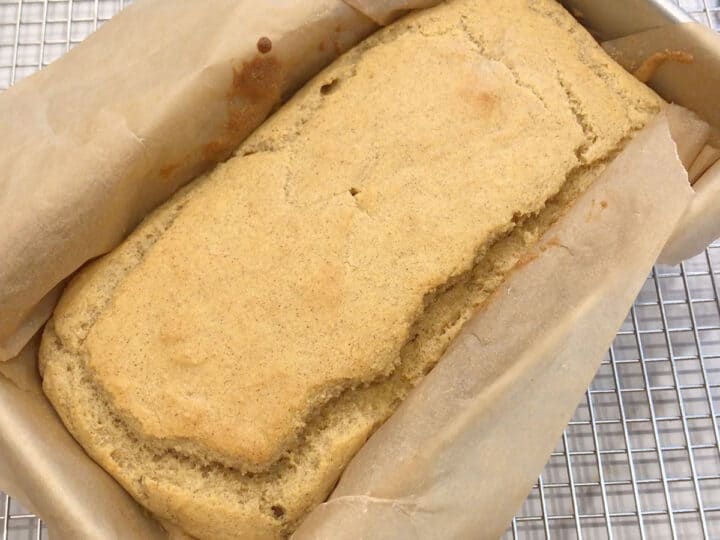 Almond flour keto bread is ready in the pan.