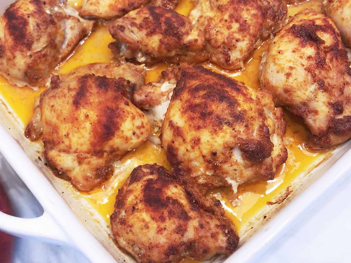 Baked boneless chicken thighs are ready.