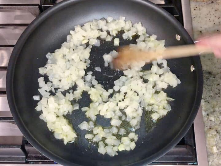 Sauteing onions in olive oil.