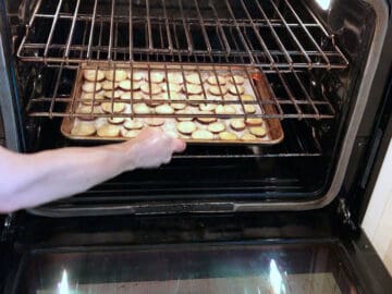 Placing the eggplant in the oven.