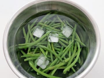 Blanching the green beans.