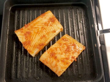 Grilling the halibut.