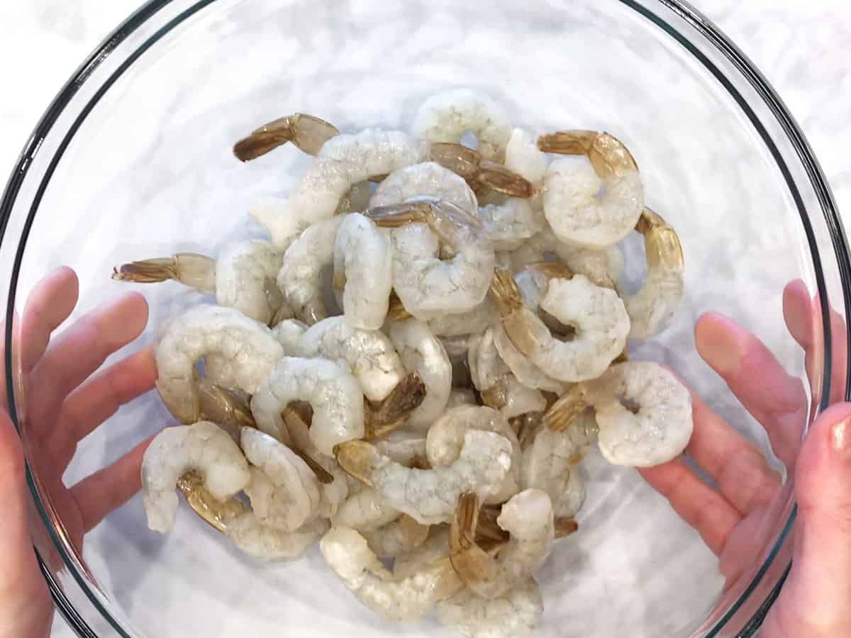 Large shrimp in a bowl. 