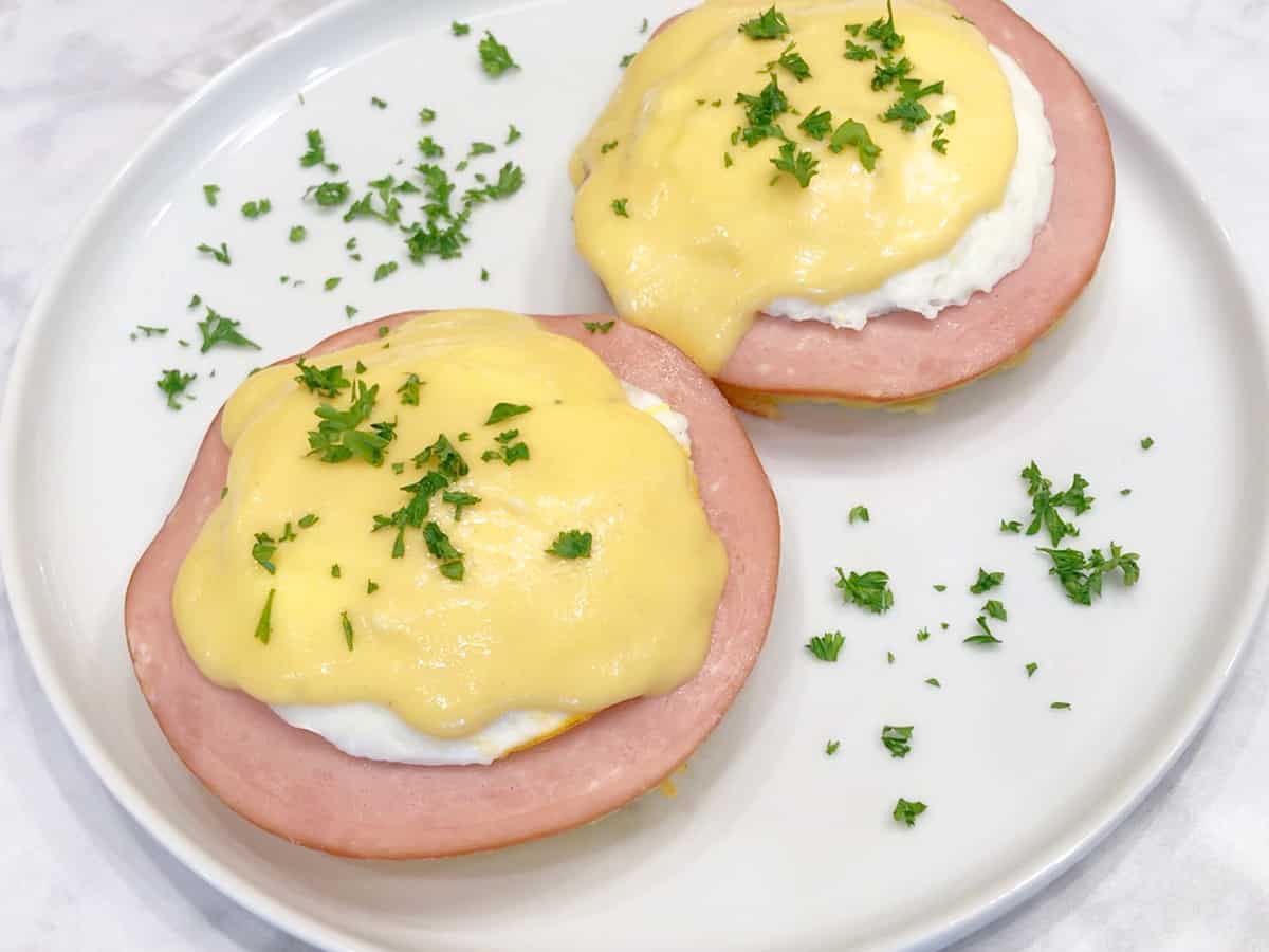 Hollandaise sauce used to top Eggs Benedict. 