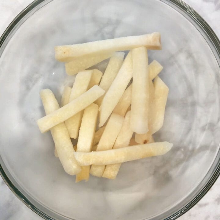 Jicama strips in a bowl.