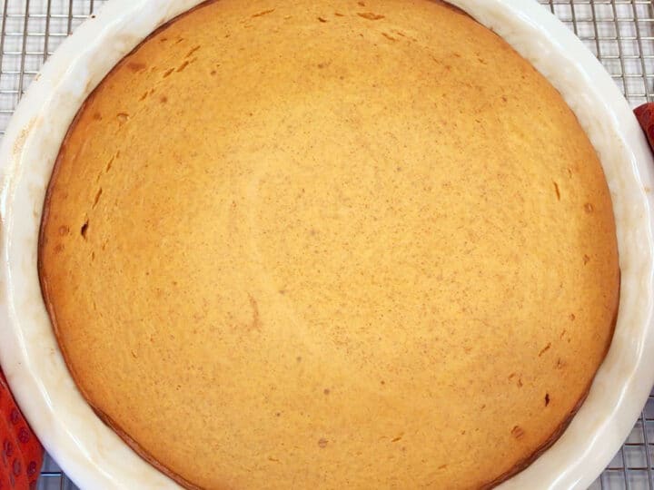 The cake is ready in the pan.