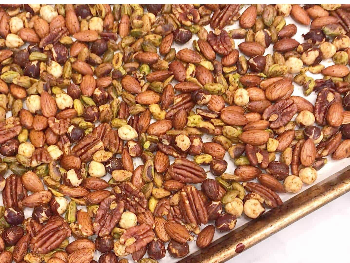 The roasted nuts are ready in the pan.