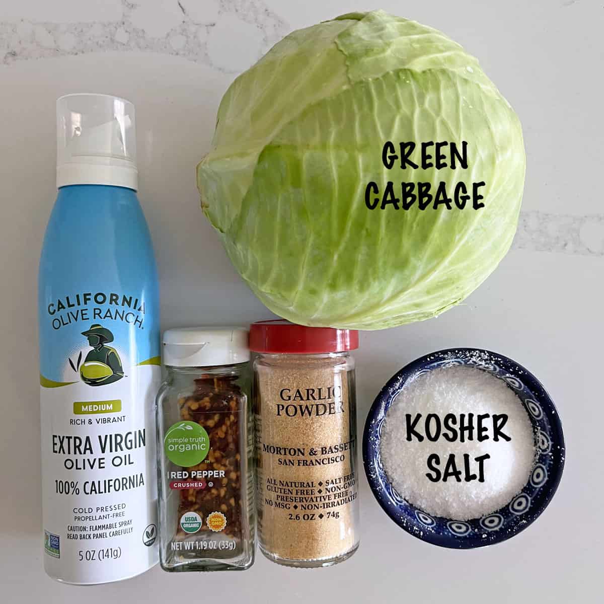 The ingredients needed to roast a cabbage.