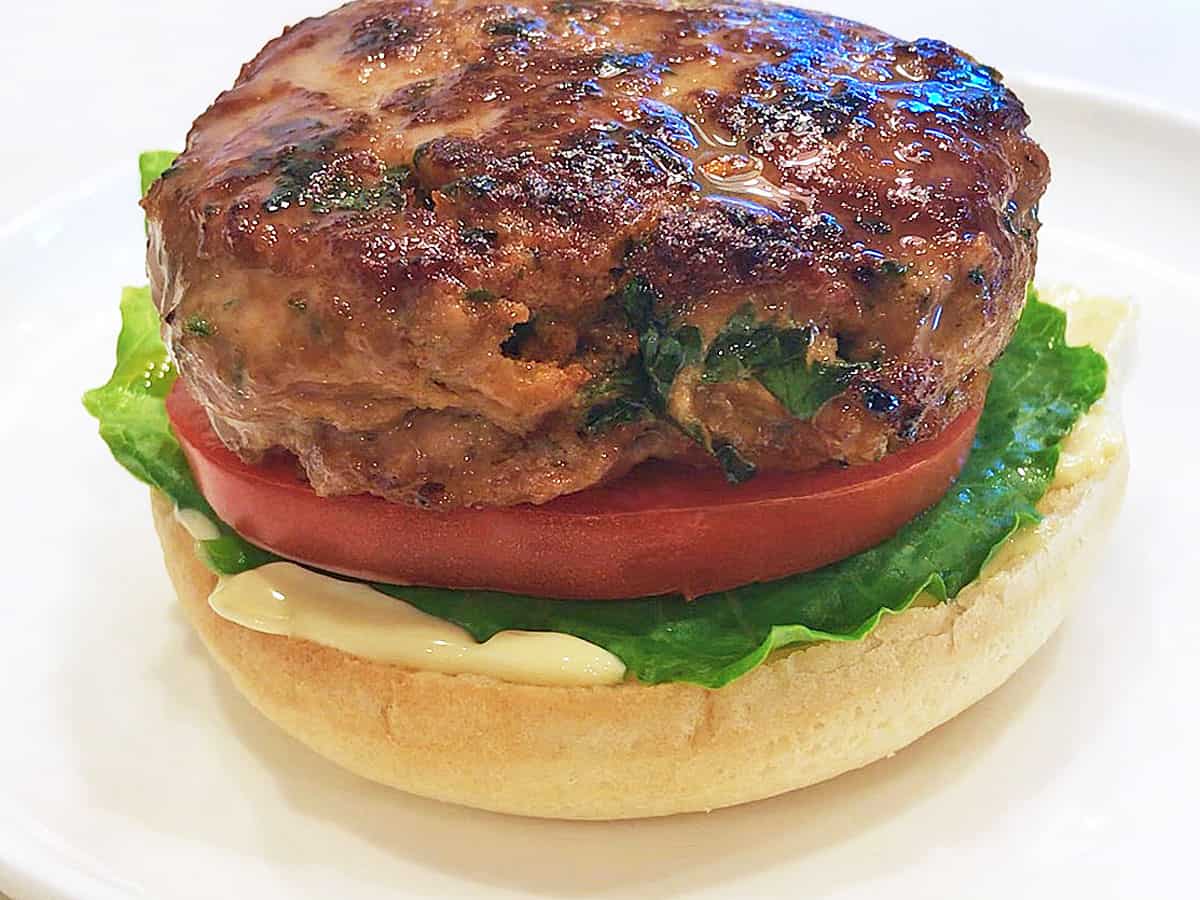 Turkey burger served in a bun. 
