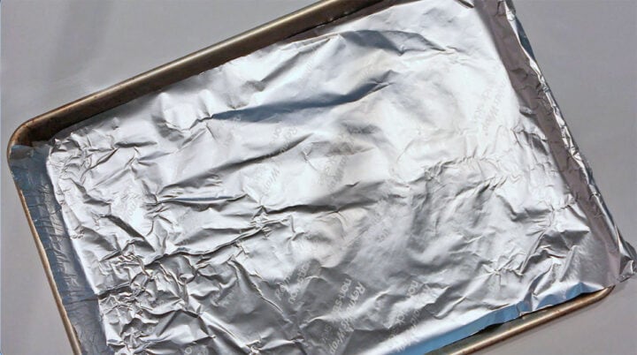 A baking sheet lined with foil.