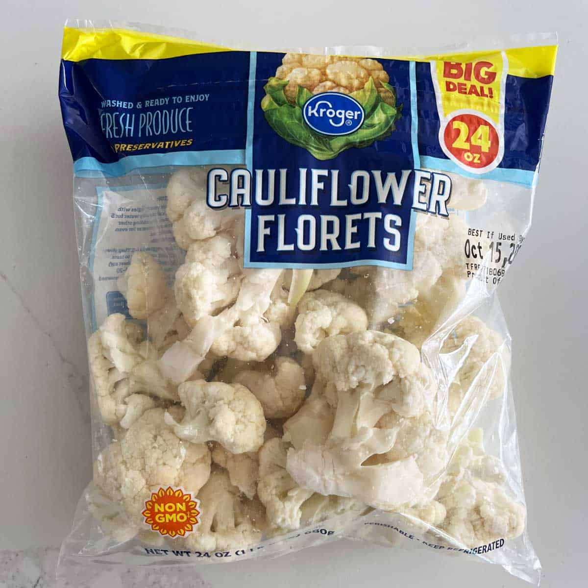 A bag of cauliflower florets. 