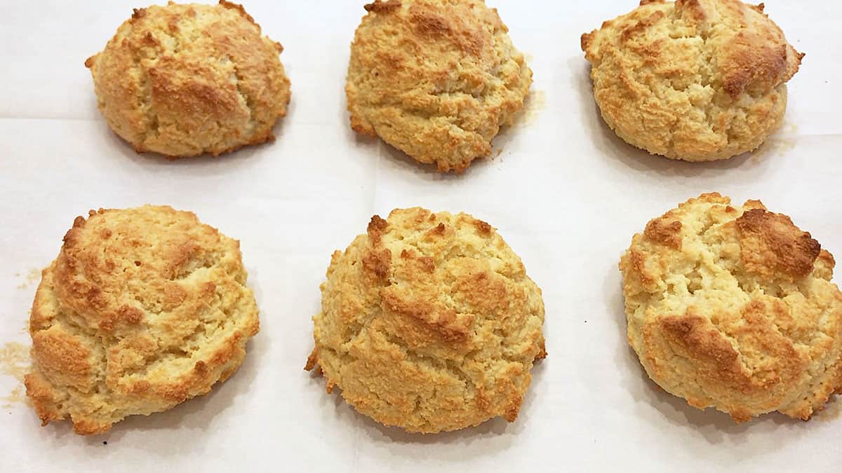 The biscuits are fully baked on the pan. 