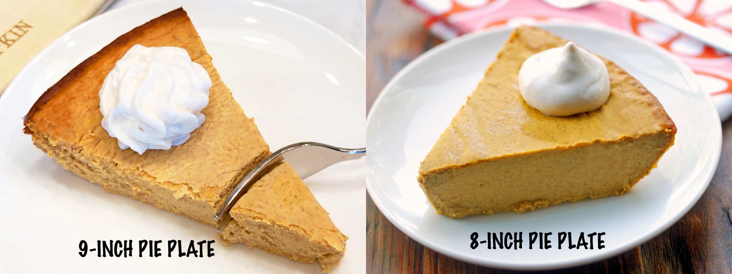 A two-photo collage showing the difference between a cake baked in a 9-inch pan and one baked in an 8-inch pan.