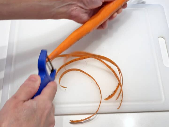 Peeling a carrot.