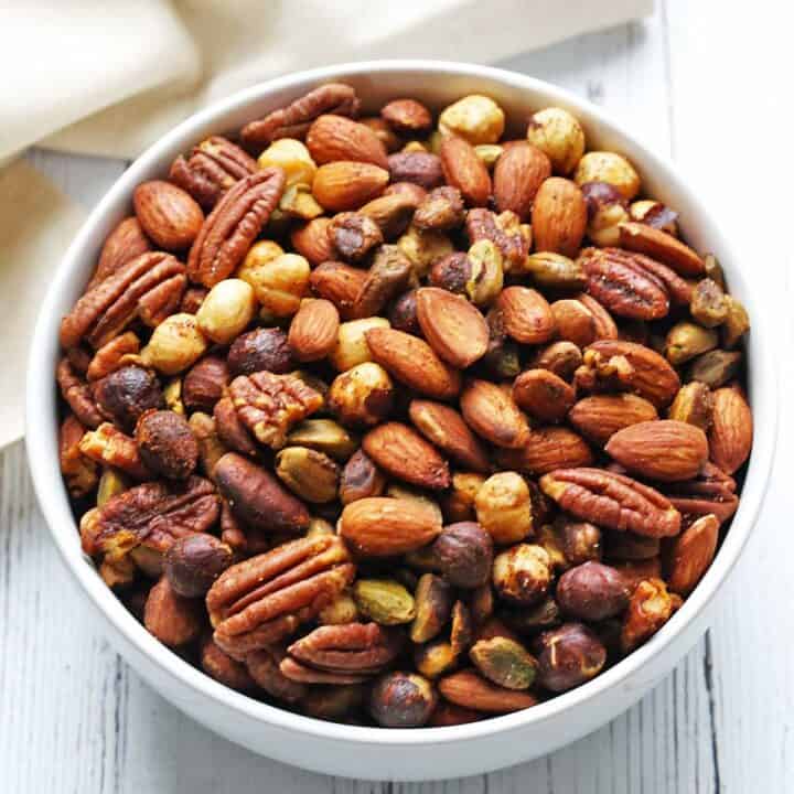 Roasted nuts served in a bowl.