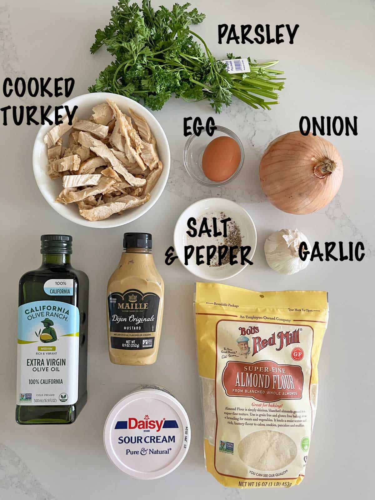 The ingredients needed to make leftover turkey patties.
