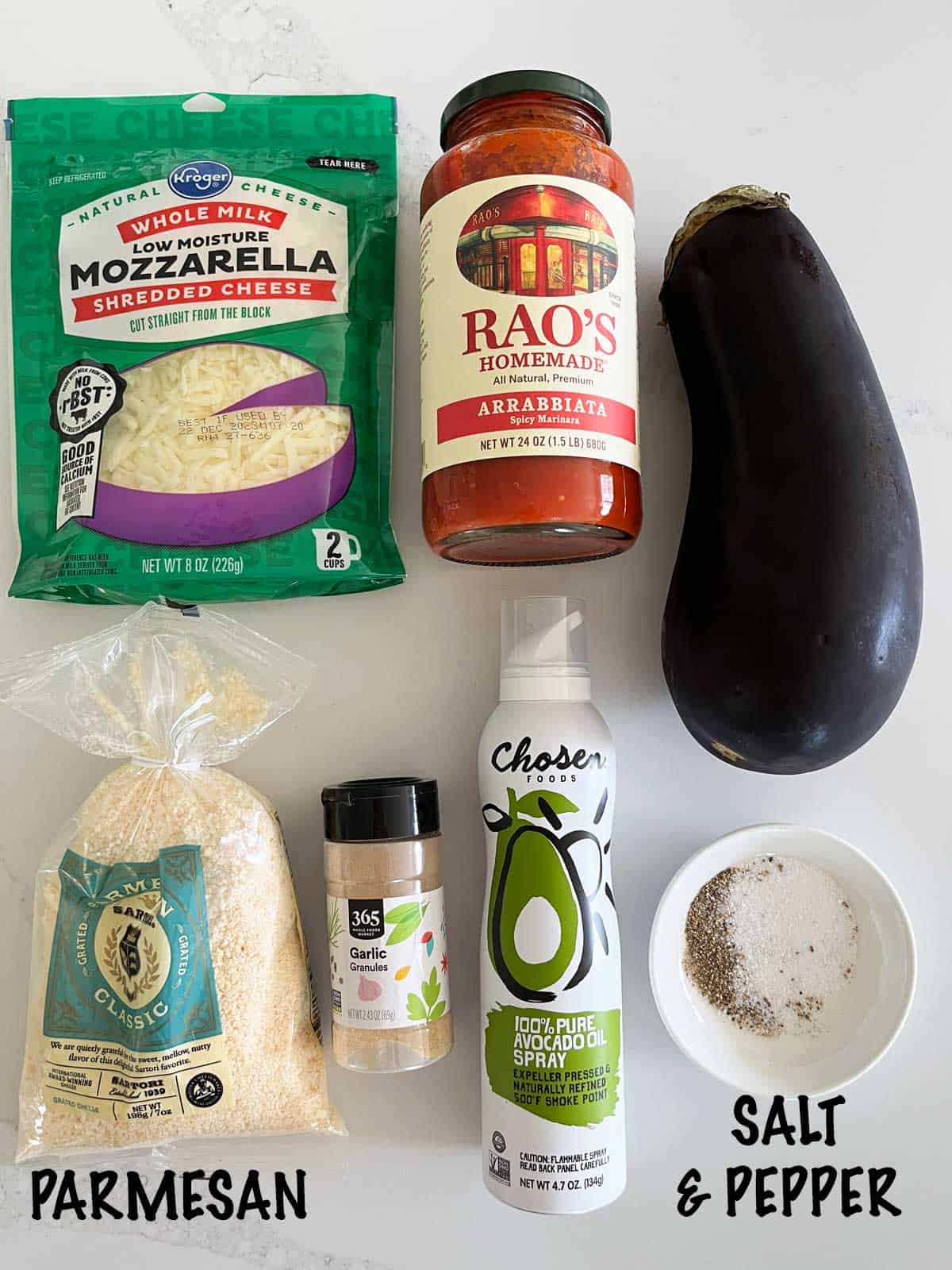 The ingredients needed to make an eggplant casserole.