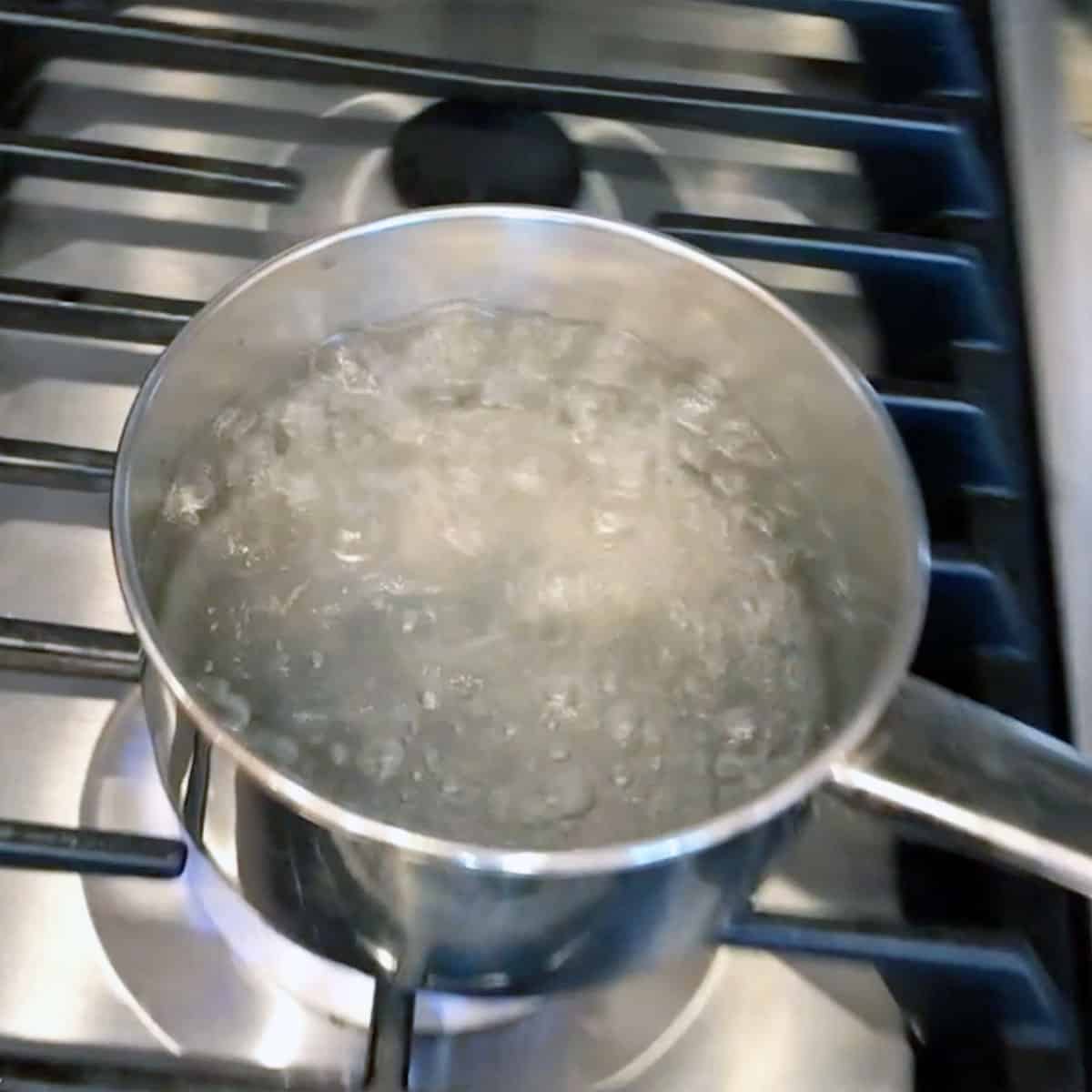 Boiling water in a saucepan.