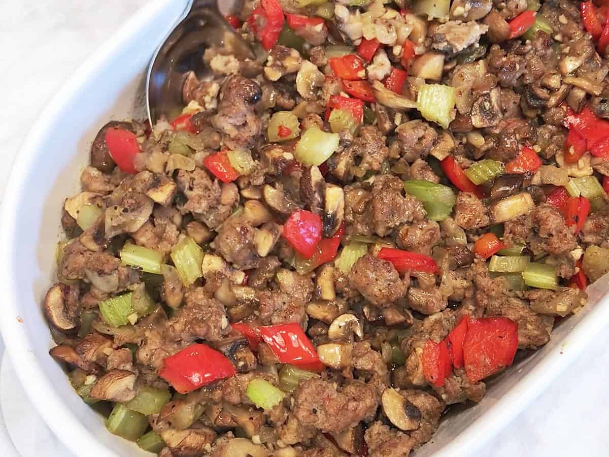 Sausage stuffing is served.