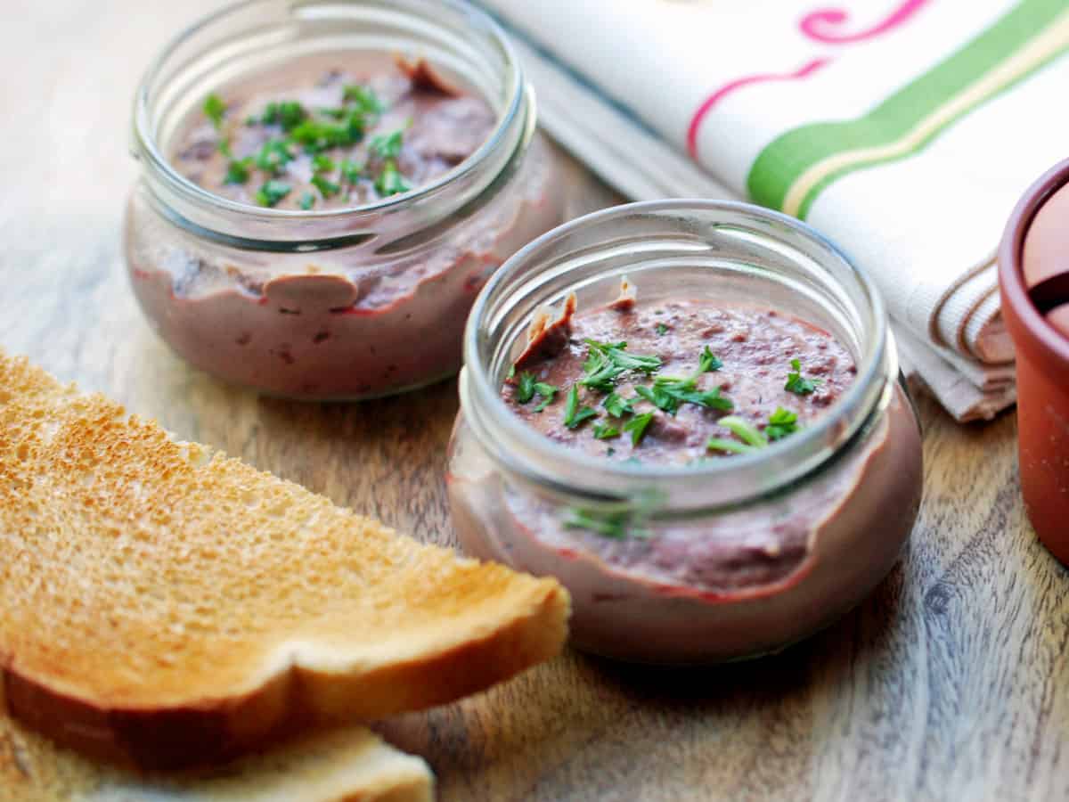 Serving chicken liver pate with toast.