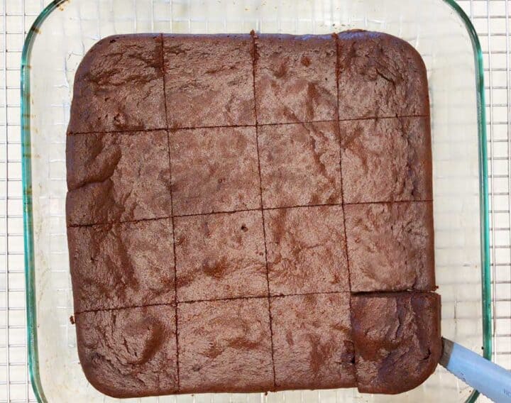 Cutting the brownies into squares.