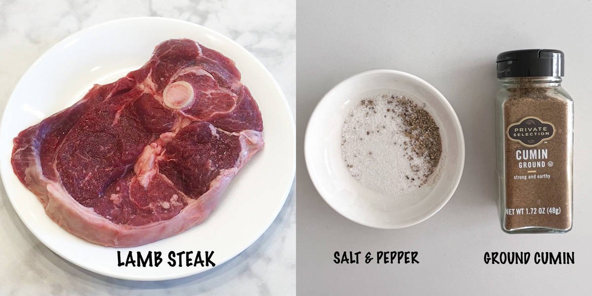 The ingredients needed to cook lamb steak.