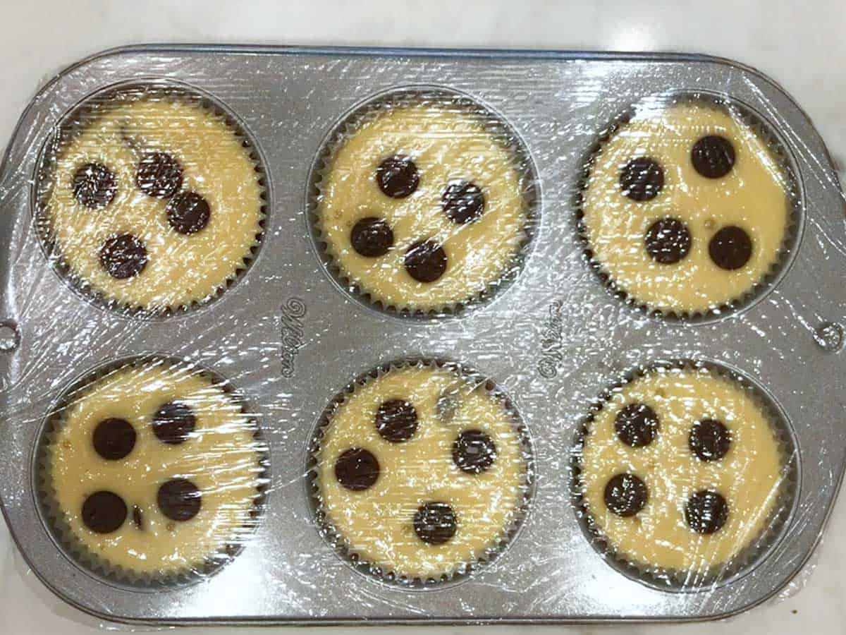 Make ahead muffin tin wrapped in plastic wrap.