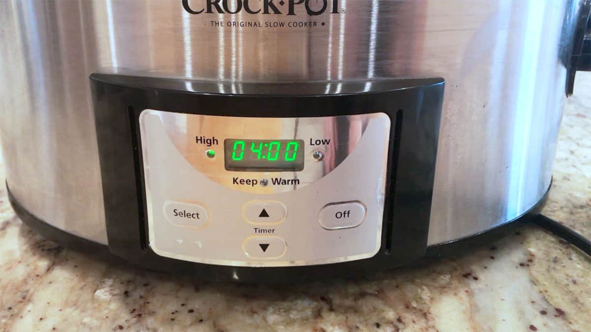 Slow cooker set to four hours on high.