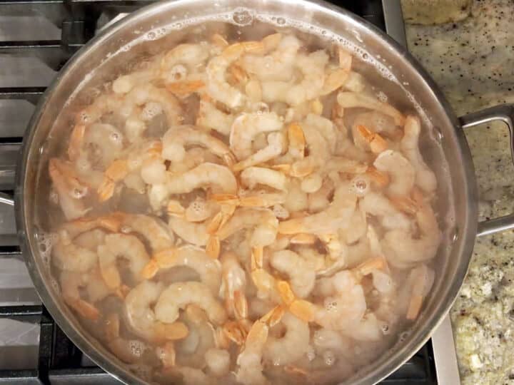 Shrimp were added to the boiling water.
