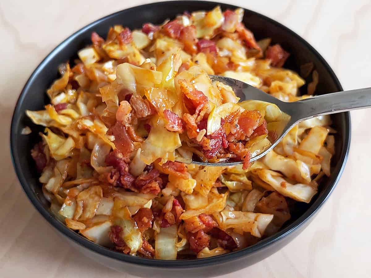 Fried cabbage is served.