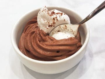 Keto chocolate mousse is served.