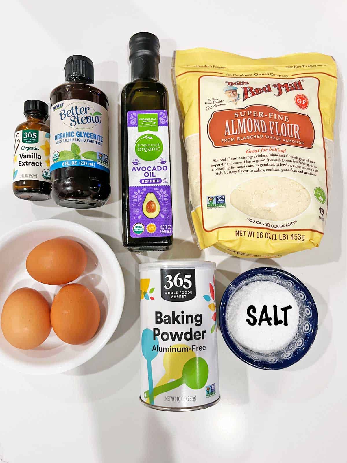 The ingredients needed to make keto cupcakes.
