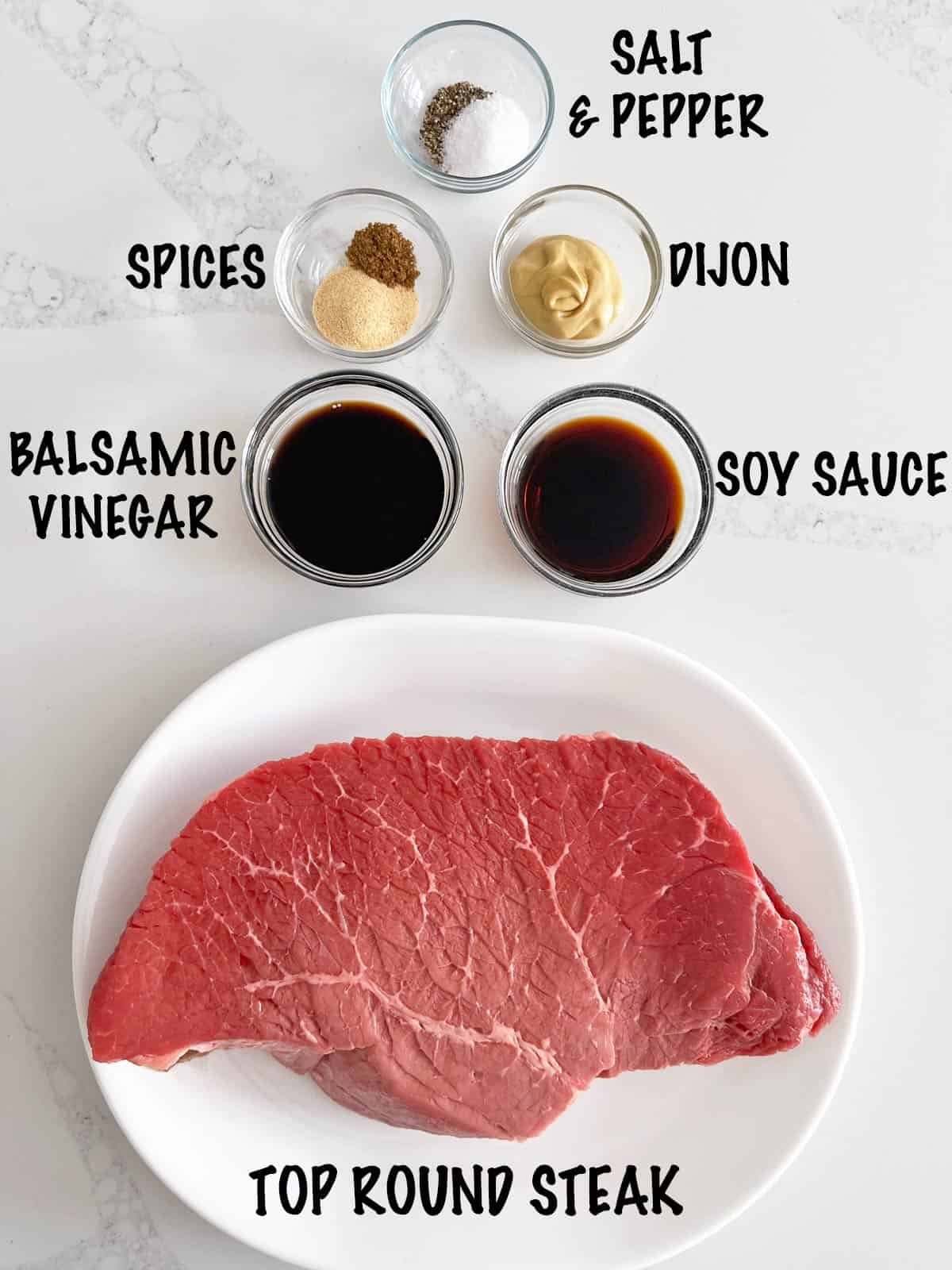 The ingredients needed to cook a London broil steak.