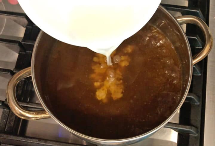 Adding cornstarch to the cooking liquids.