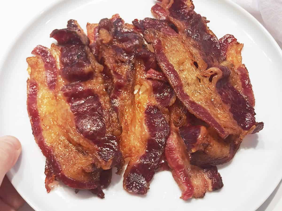 Beef bacon is served.