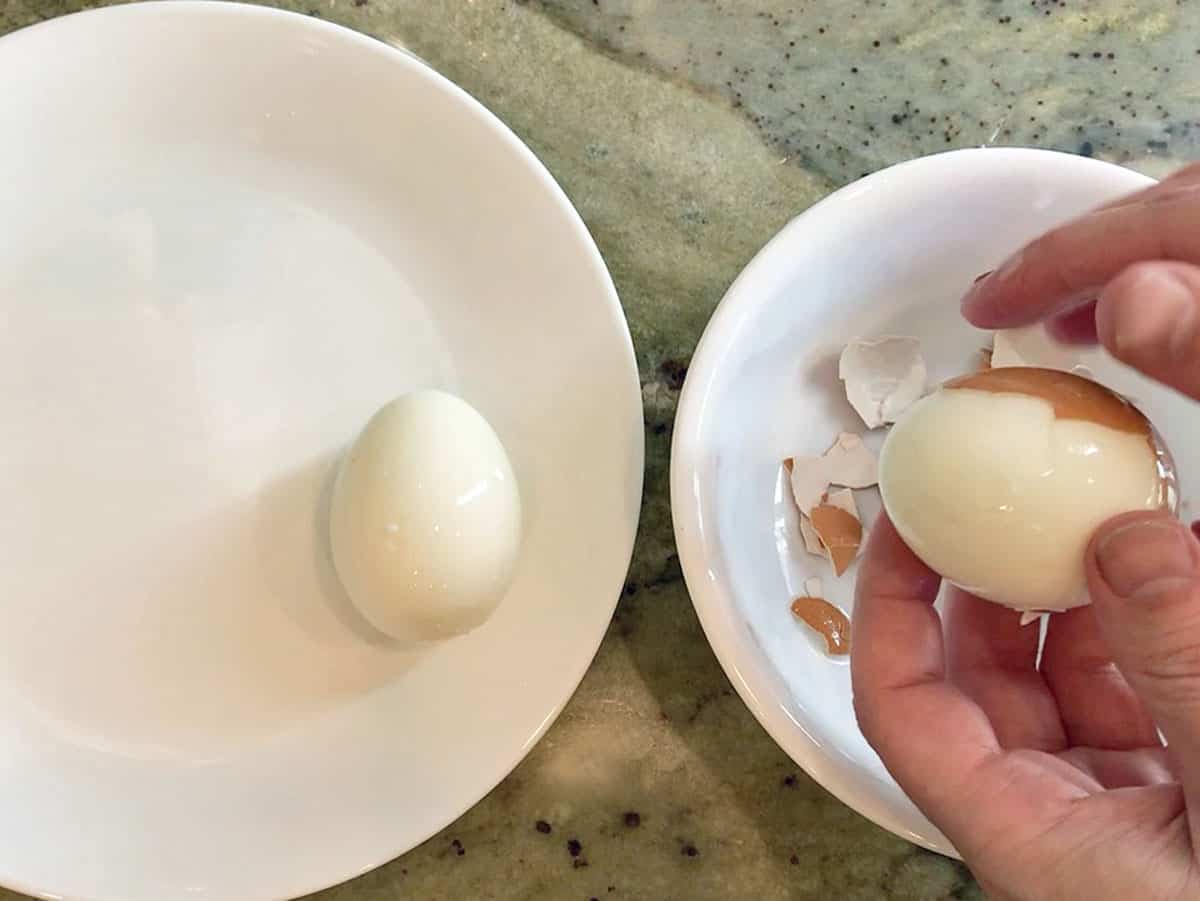 Peeling the eggs.