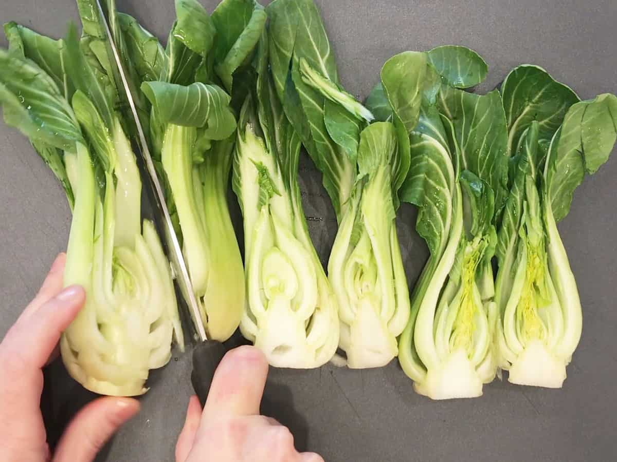 Prepping the bok choy.