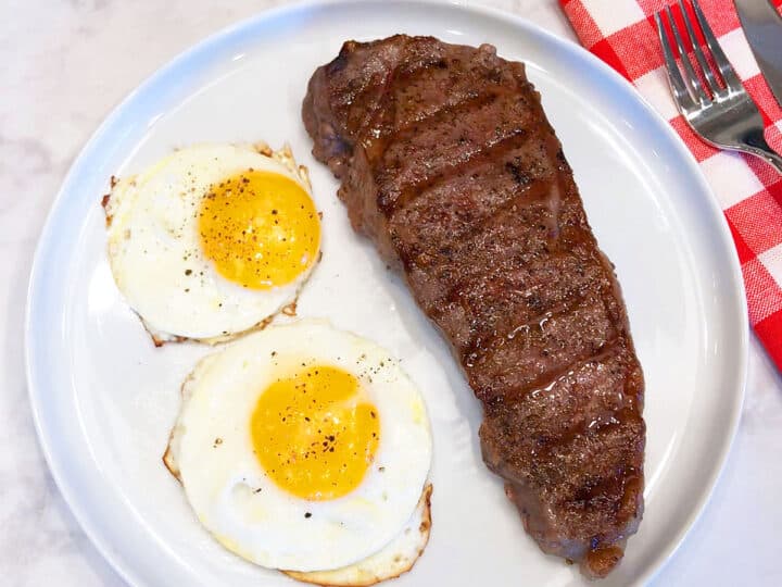 Steak and eggs breakfast is served.
