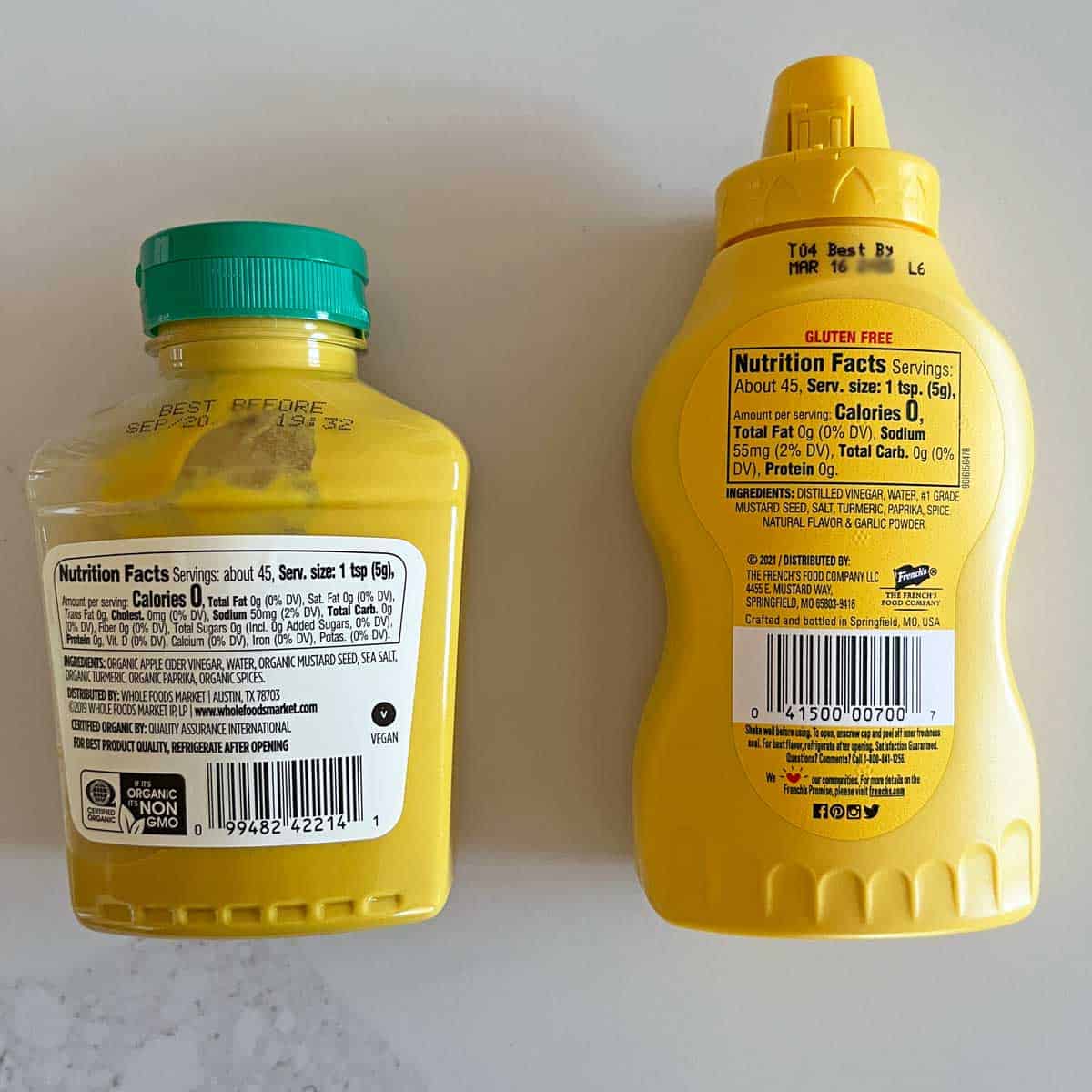 French's yellow mustard ingredients compared to a store brand yellow mustard ingredients.