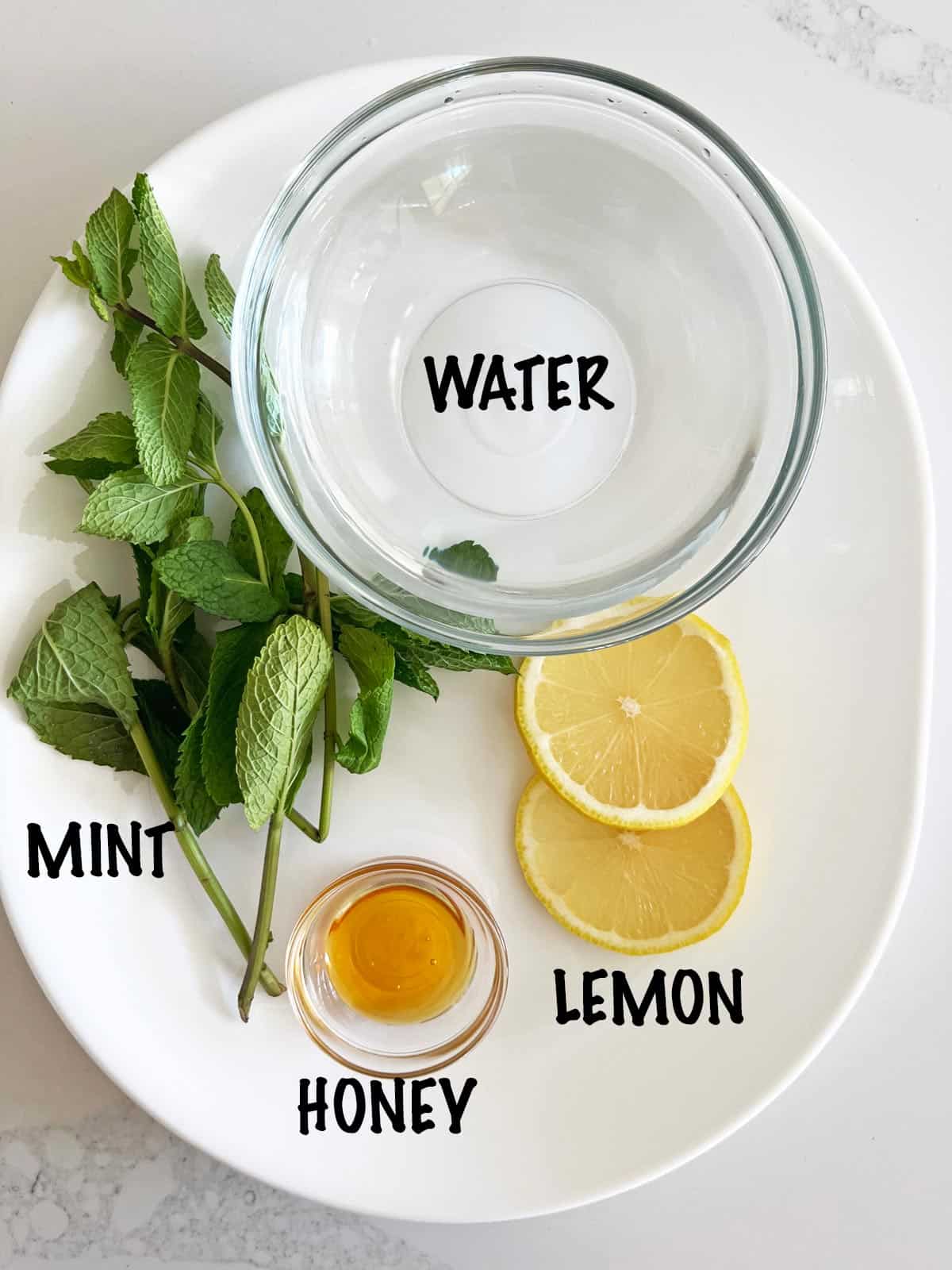 The ingredients needed for mint tea.