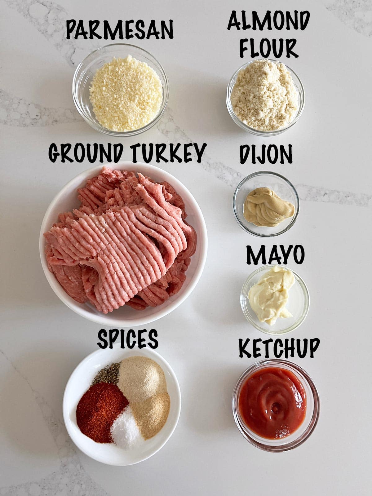 The ingredients needed to make a turkey meatloaf.