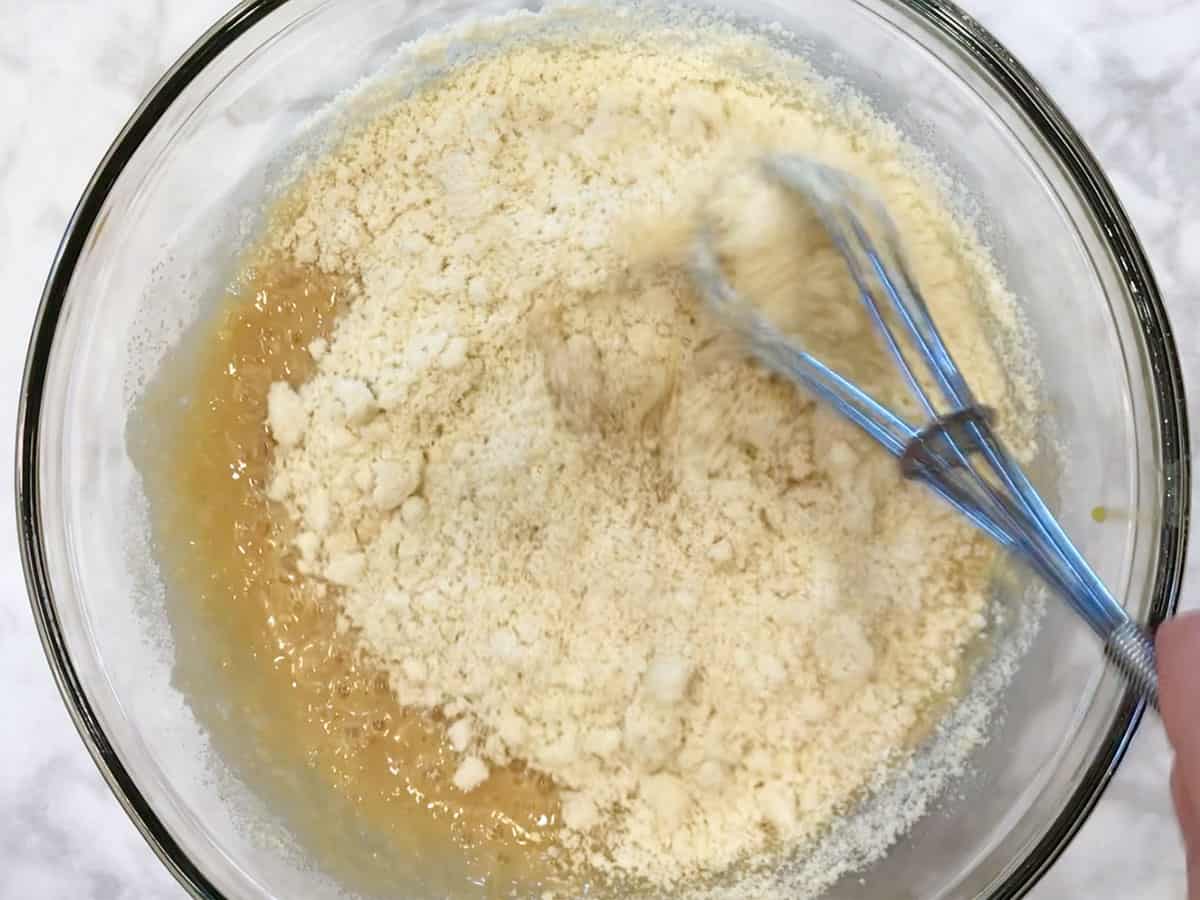 Adding almond flour.